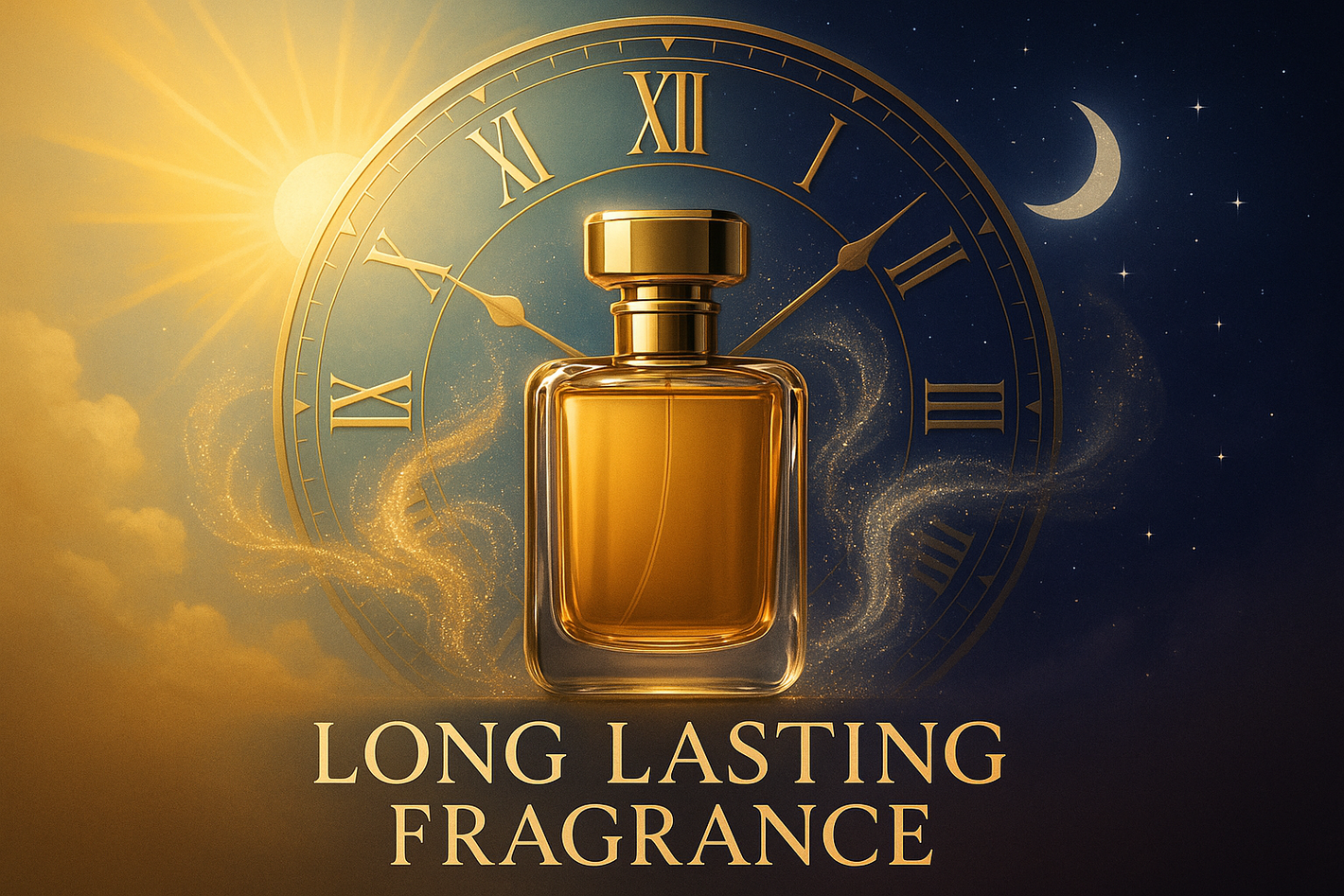 long lasting fragrance; show a day to night clock sign